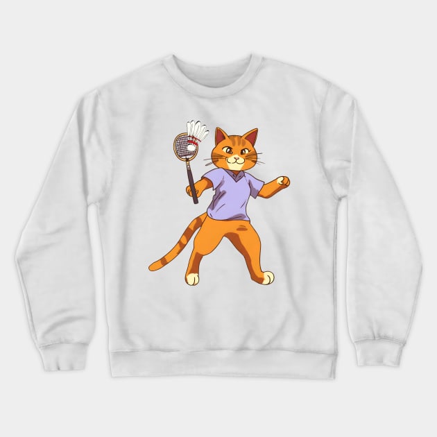 Anime Cat Playing Badminton Crewneck Sweatshirt by Millusti